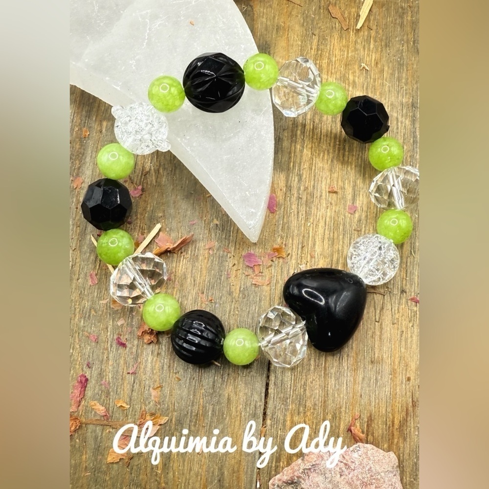 Alquimia Green and Gold bracelet with Textured Beads